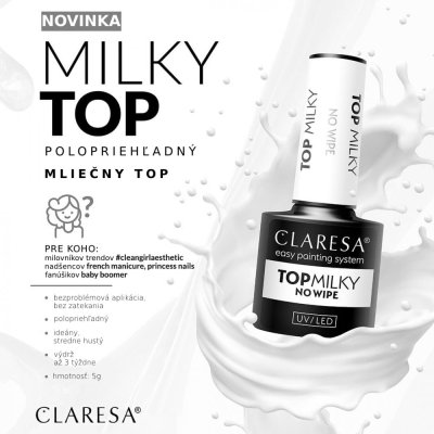 Gél lakk CLARESA® TOP MILKY NO WIPE, 5g