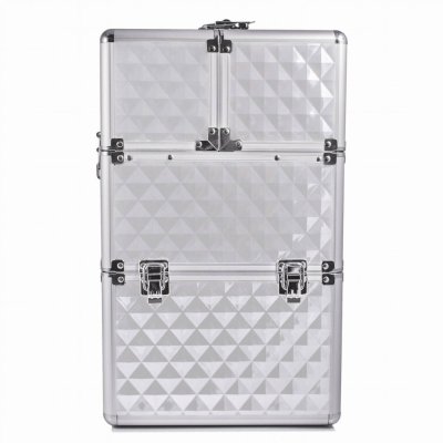 Dvoudílný kosmetický kufr XXL Diamond stříbrný (25x35x42cm)