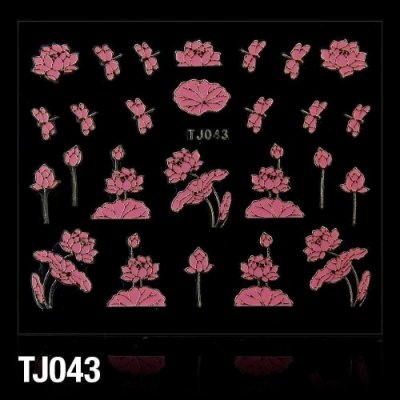 Nálepky na nechty 3D Kvety a motýle ružovo-zlaté - TJ043