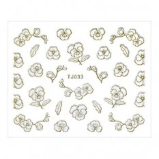 Nálepky na nechty 3D Kvety bielo-zlaté - TJ033