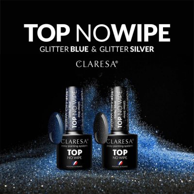Gél lak CLARESA® TOP NO WIPE GLITTER Blue, 5g