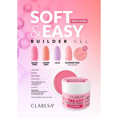 CLARESA® Körömépítő gél SOFT & EASY Builder gel BLUSH PINK, 45g