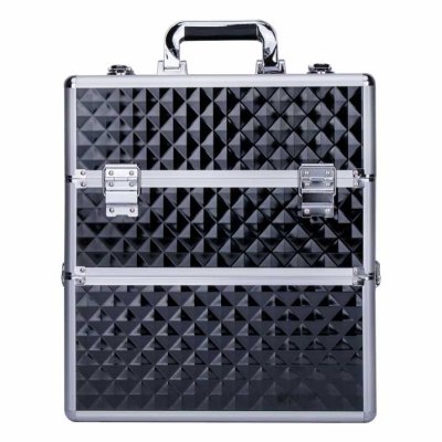 Kétdarabos XXL Diamond fekete kozmetikai bőrönd (25x34x42cm)