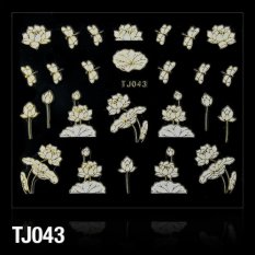 Nálepky na nechty 3D Kvety a motýle bielo-zlaté - TJ043