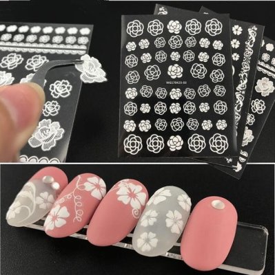 3D fehér-ezüst körömmatricák - TJ038