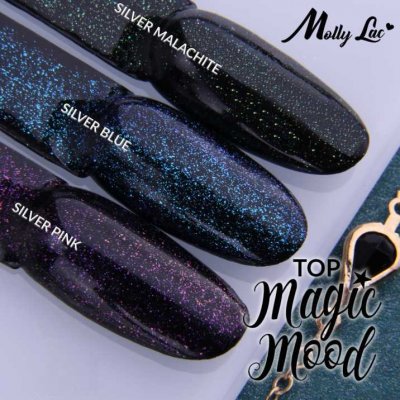 Top no wipe Magic Mood MollyLac s trblietkami Silver Pink 5ml