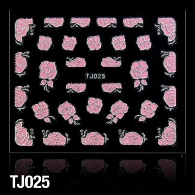 Nálepky na nechty 3D Kvety ružovo-strieborné - TJ025