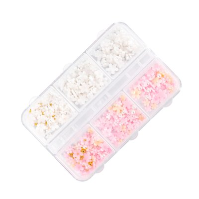 3D ozdoby na nechty - akrylové kvety a guľôčky v boxe