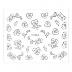 Nálepky na nechty 3D Kvety bielo-strieborné - TJ033