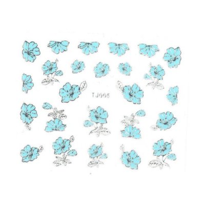 Nálepky na nechty 3D Kvety modro-strieborné - TJ005