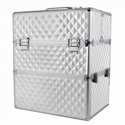 Dvoudílný kosmetický kufr XXL Diamond stříbrný (25x35x42cm)