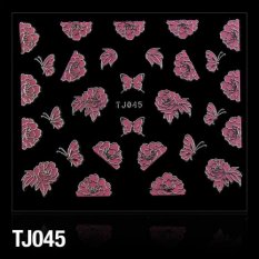 Nálepky na nechty 3D Kvety a motýle ružovo-strieborné - TJ045