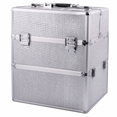 Dvoudílný kosmetický kufr XXL stříbrný s třpytkami (35x25x42cm)