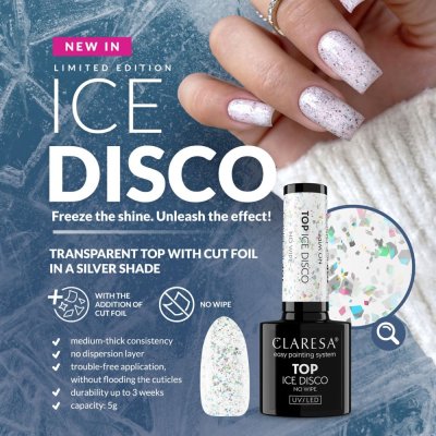 Gel lak CLARESA® TOP NO WIPE ICE DISCO, 5g