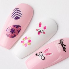 Nálepky na nechty 3D ružové trblietavé Hipster Easter BLE 1102D