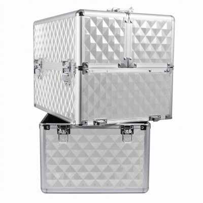 Dvoudílný kosmetický kufr XXL Diamond stříbrný (25x35x42cm)