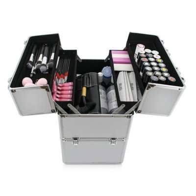 Dvoudílný kosmetický kufr XXL stříbrný (25x34x42cm)