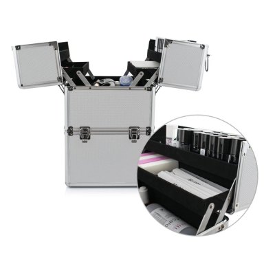 Dvoudílný kosmetický kufr XXL stříbrný (25x34x42cm)
