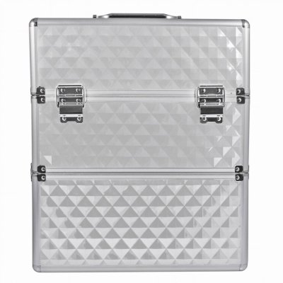 Dvoudílný kosmetický kufr XXL Diamond stříbrný (25x35x42cm)