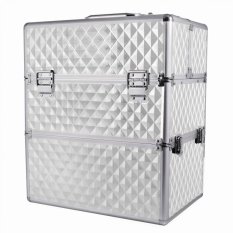 Dvoudílný kosmetický kufr XXL Diamond stříbrný (25x35x42cm)
