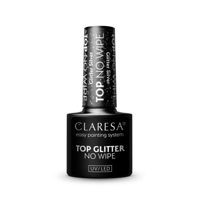 Gél lakk CLARESA® TOP NO WIPE GLITTER Silver, 5g