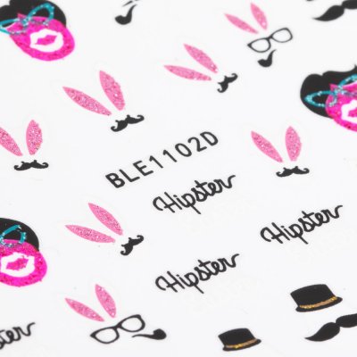 3D rózsaszín csillogó körömmatricák Hipster Easter BLE 1102D