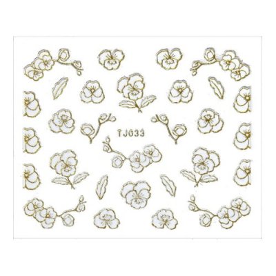 Nálepky na nechty 3D Kvety bielo-zlaté - TJ033