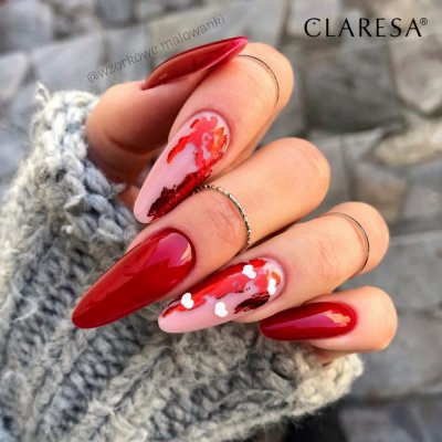 Claresa Builder gel Cover, Red 420, transfer folia, paint white