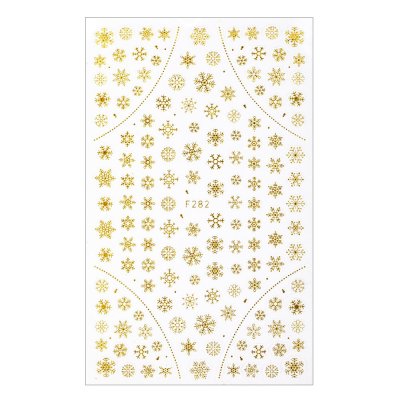Zimné nálepky na nechty Snehové vločky F282 zlaté
