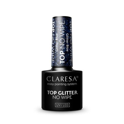 Gél lakk CLARESA® TOP NO WIPE GLITTER Kék, 5g