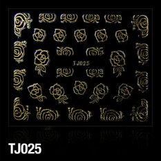 Nálepky na nechty 3D Kvety čierno-zlaté - TJ025