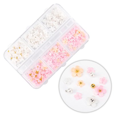 3D ozdoby na nechty - akrylové kvety a guľôčky v boxe