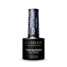 Gél lak CLARESA® TOP NO WIPE GLITTER Blue, 5g