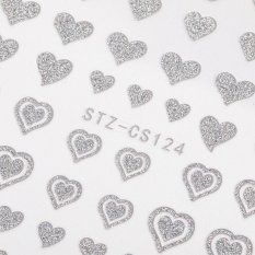 Nálepky na nechty 3D strieborné trblietavé srdiečka STZ-CS124
