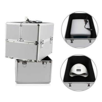 Dvoudílný kosmetický kufr XXL stříbrný (25x34x42cm)